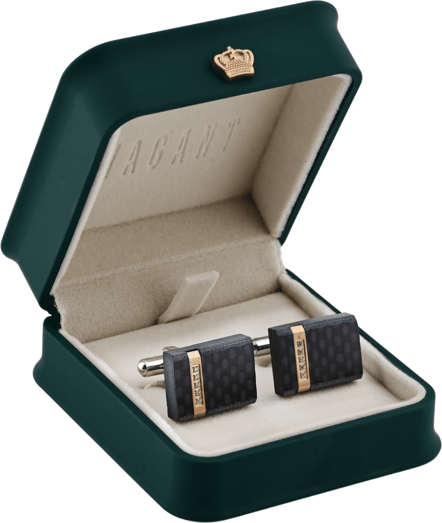 Premium Black Cufflinks With Rose Gold and Crystal Detail