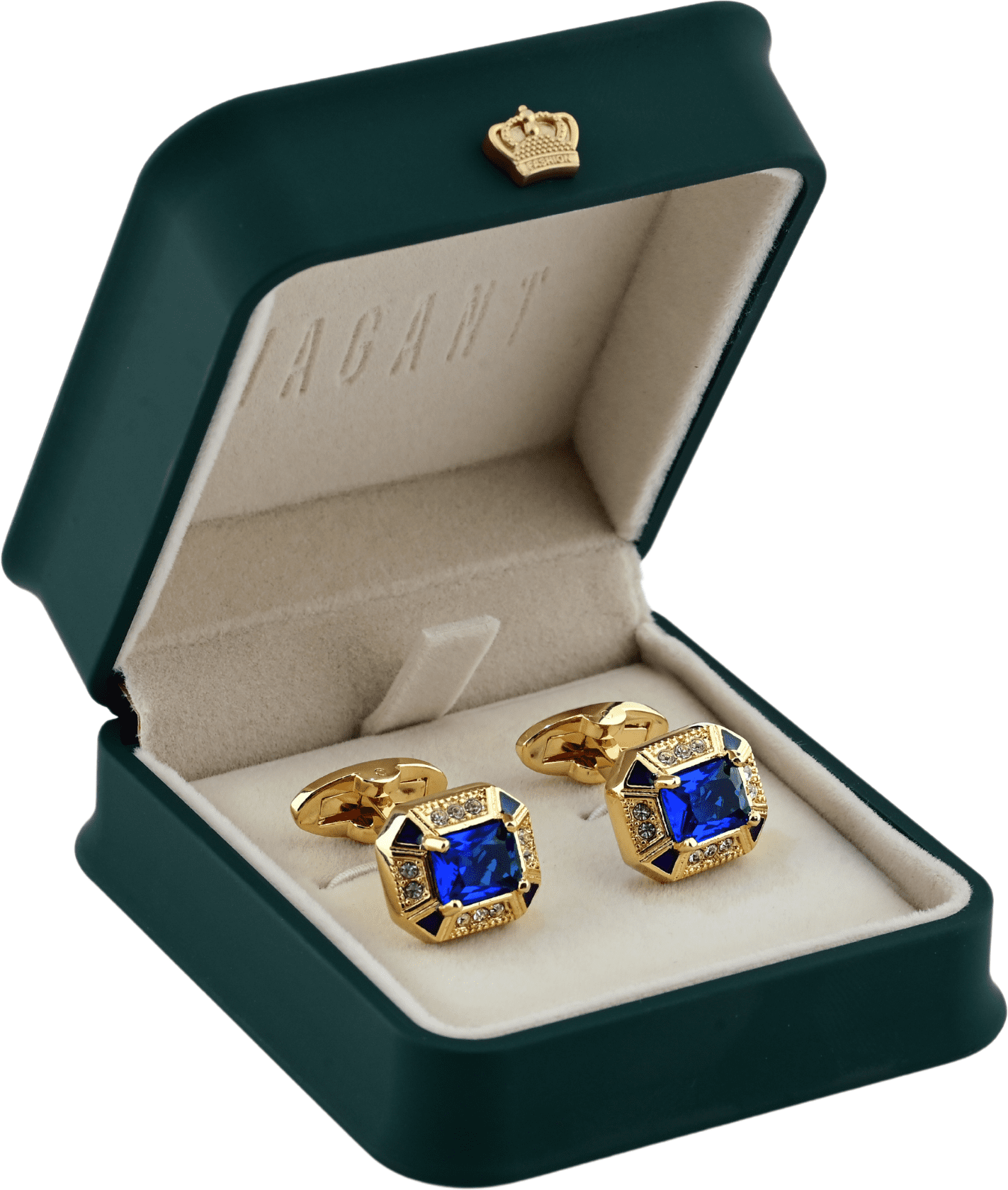 Stylish Royal Blue Cufflinks With Gold and Crystal Accents