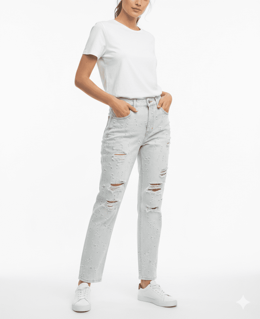 Best Price Silver Washed Distressed Denim Jeans