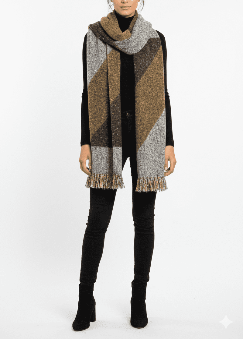 Stylish Brown and Silver Patterned Winter Muffler