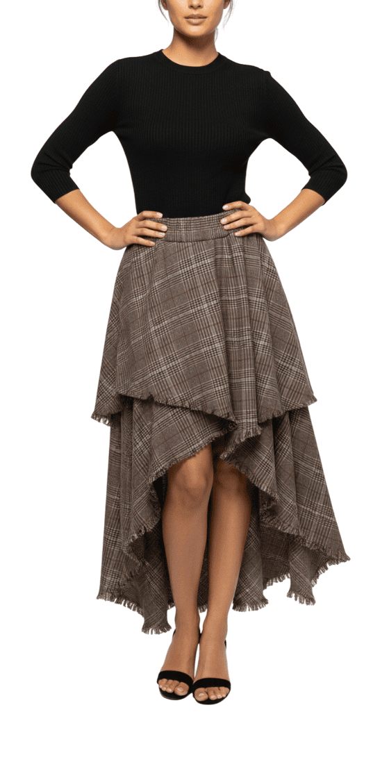 Brown Asymmetric Stitch Detail Skirt