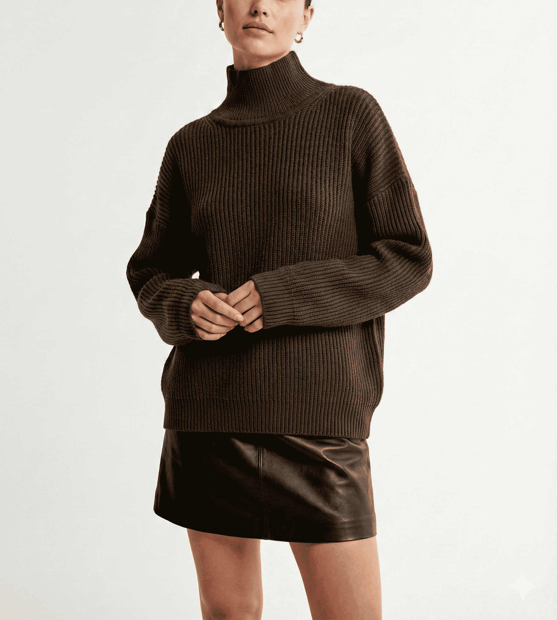 Olive Green Ribbed High-Neck Sweater