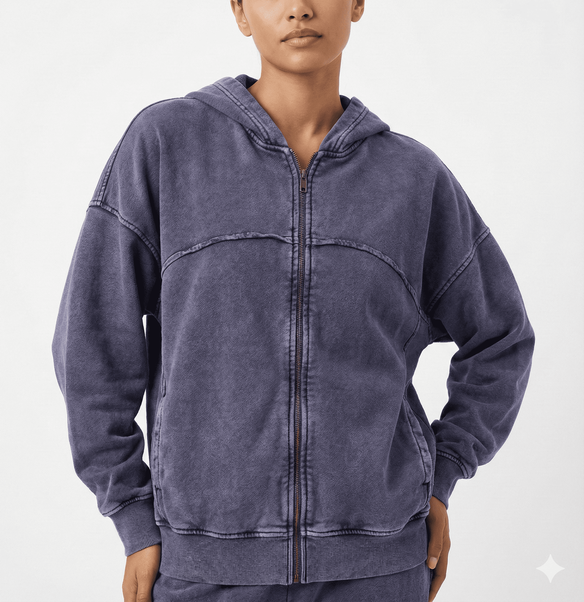 Premium Washed Blue Zip-Up Hooded Sweatshirt
