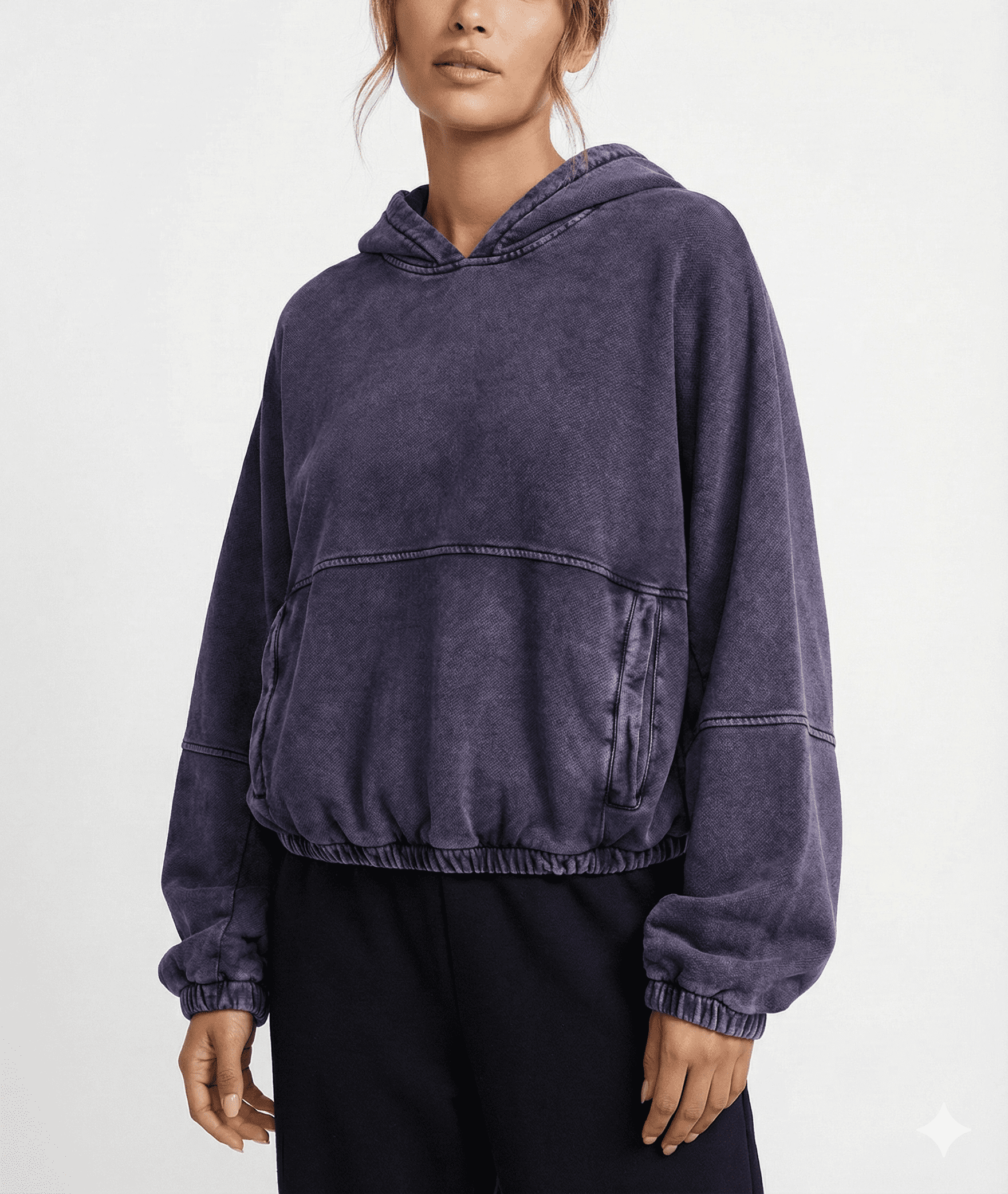 Washed Blue Pullover Hooded Sweatshirt | Elegant Fashion