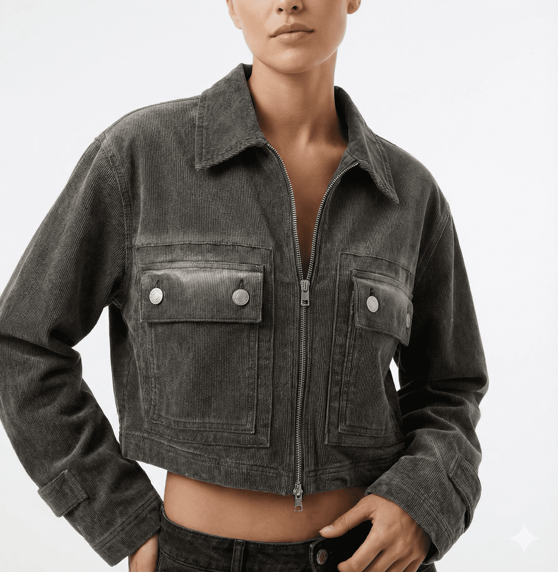 Latest Charcoal Grey Cropped Zip Jacket