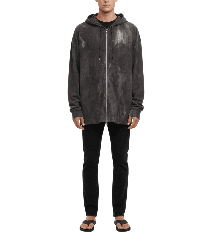 Latest Charcoal Washed Open-Front Hooded Jacket