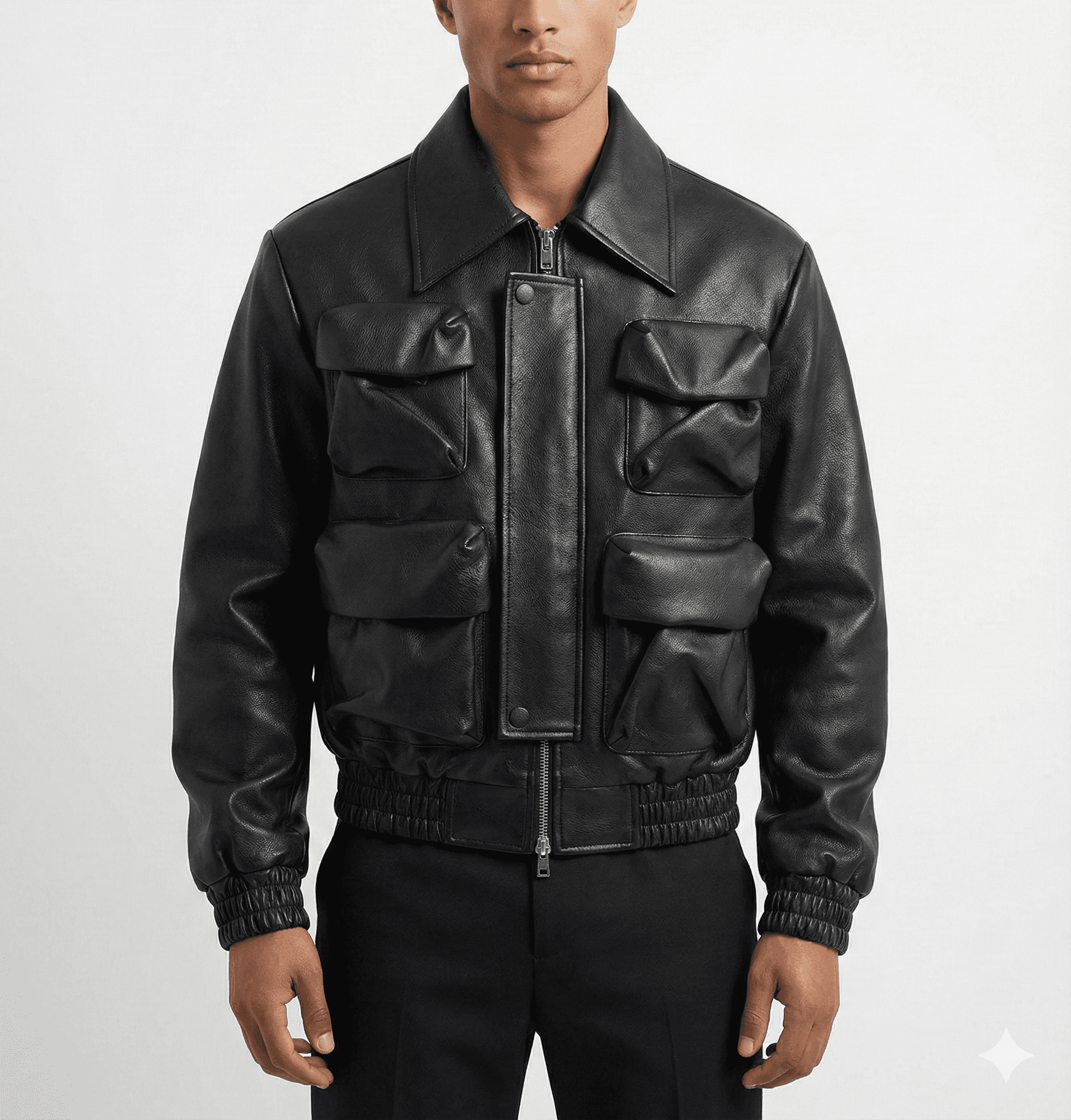 Stylish Black Utility Pocket Leather Bomber Jacket – Latest Colle