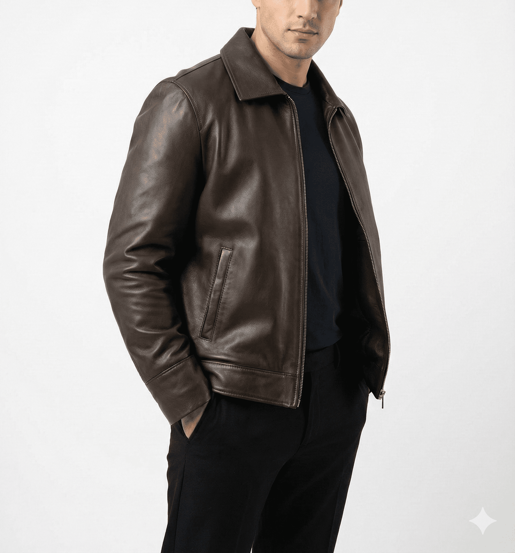 Premium Dark Brown Classic Zip-Front Leather Jacket