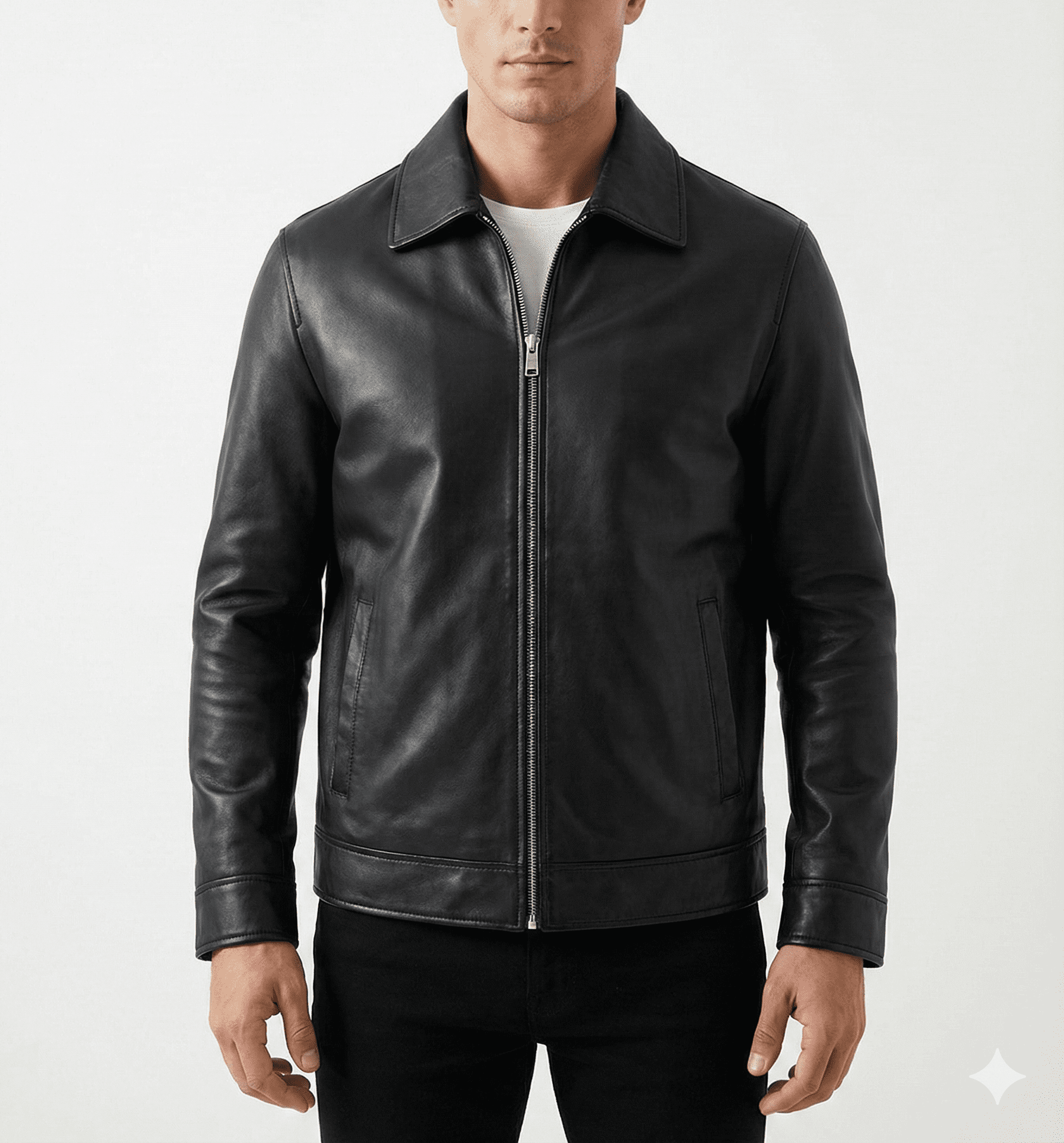 Black Relaxed-Fit Leather Jacket