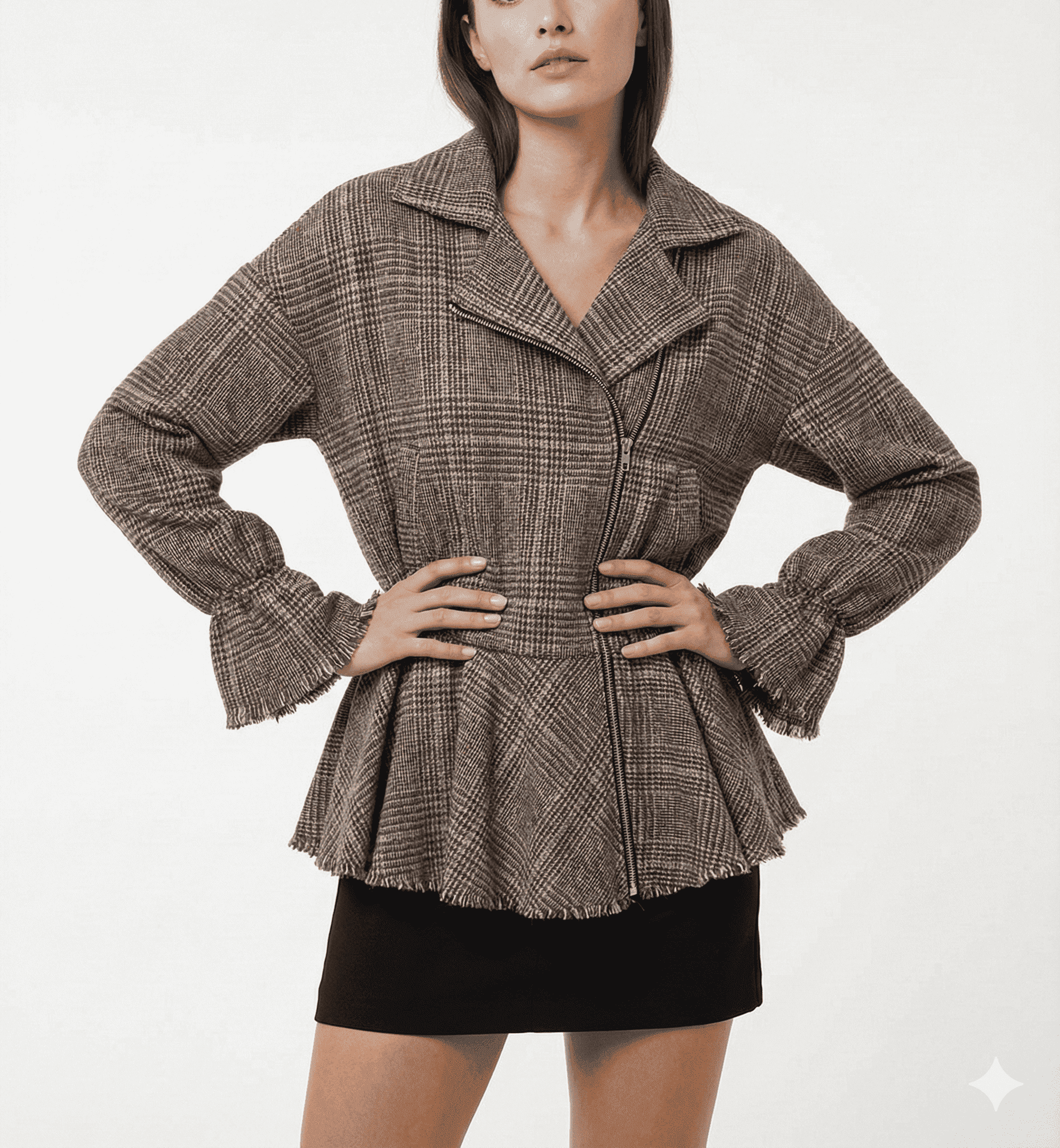 Brown Plaid Belted Jacket