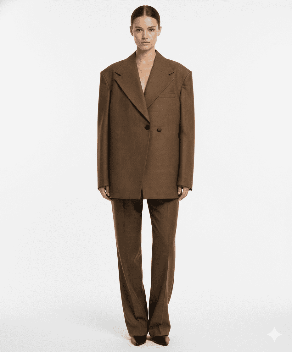 Premium Olive Brown Classic Double-Breasted Blazer Set