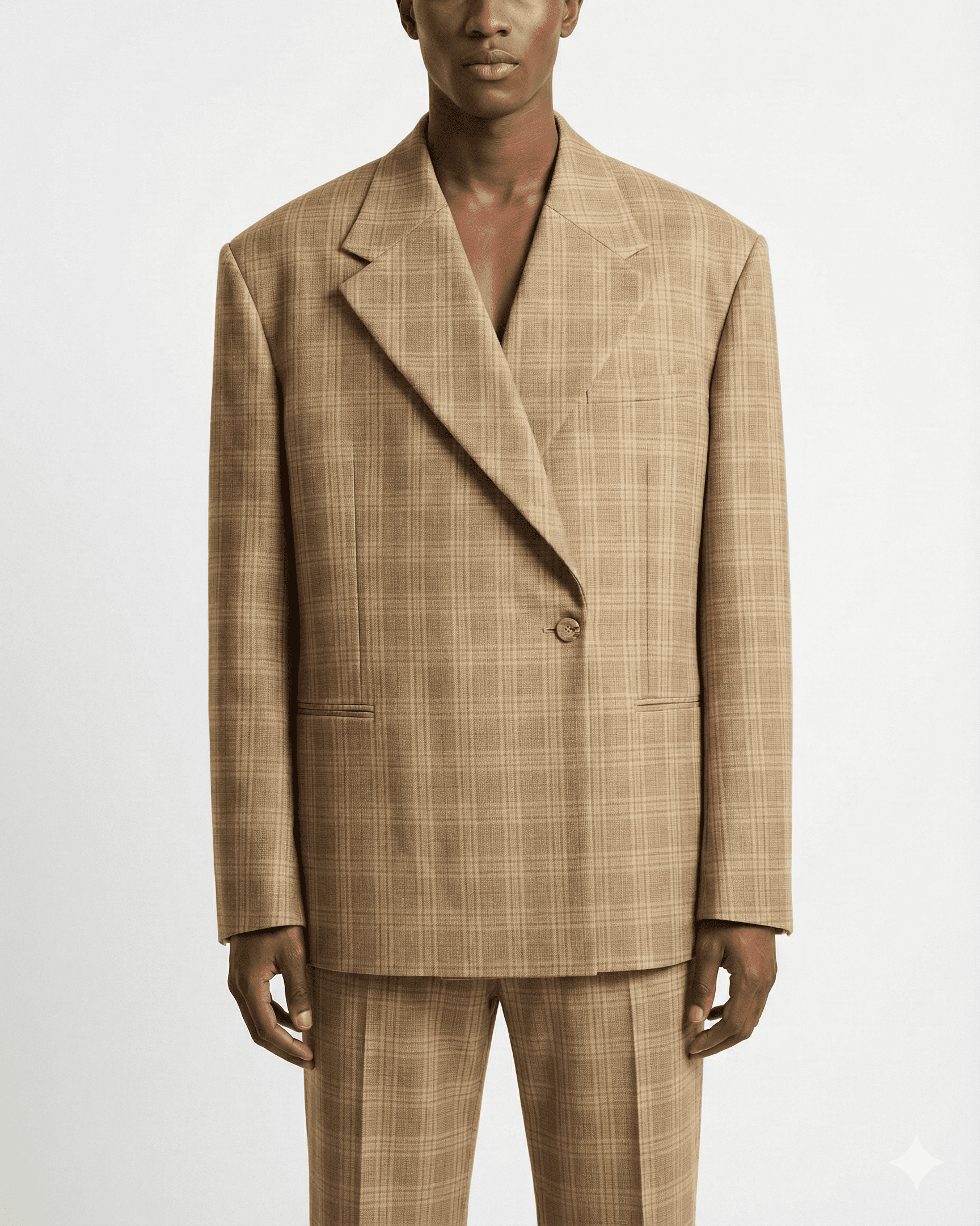 Latest Beige Plaid Midi Skirt and Blazer Co-Ord Set