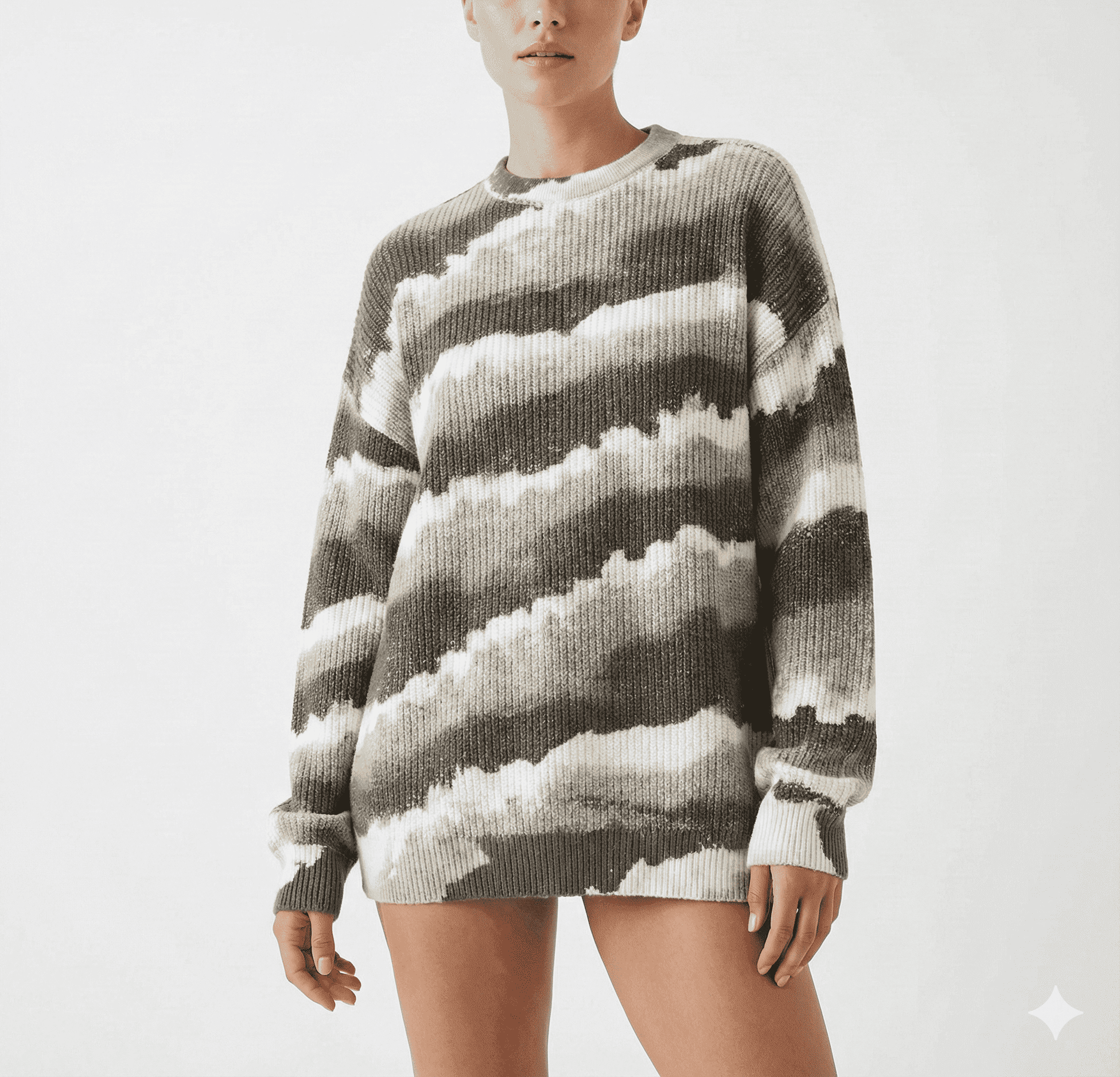 Stylish Grey and White Wave Pattern Knit Sweater – Latest Collect