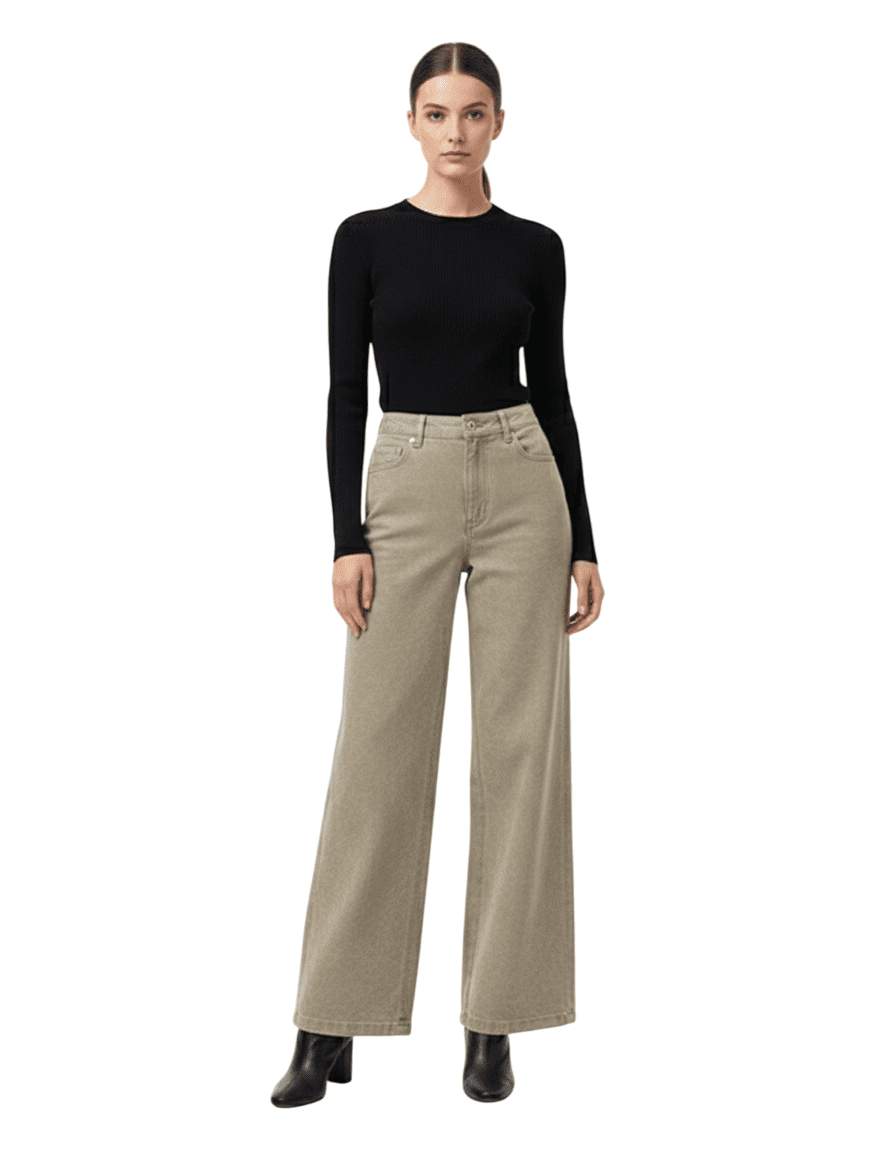 Olive Green High-Waist Formal Wide-Leg Trousers