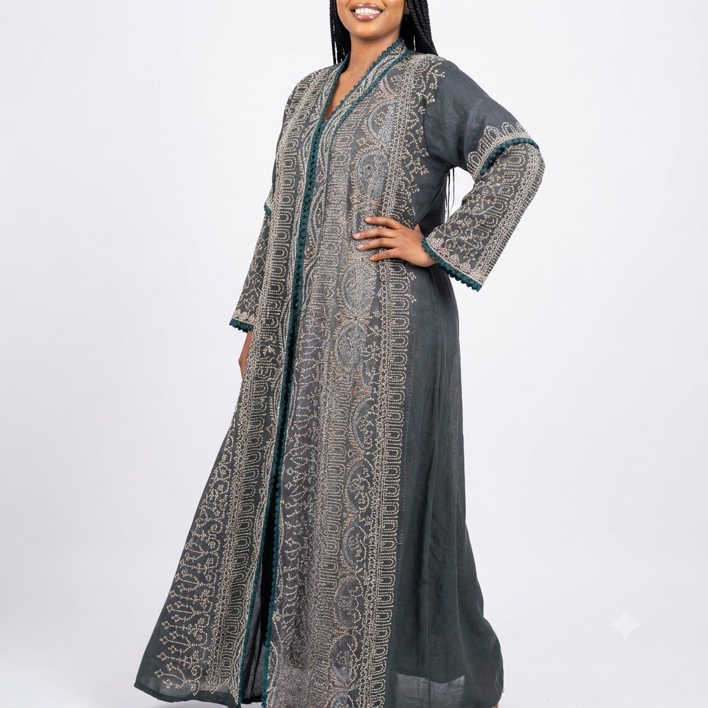 Charcoal Grey Patterned Kaftan